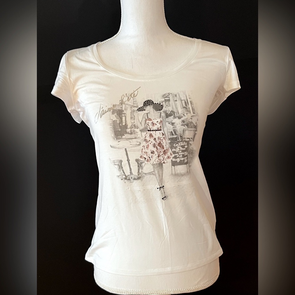 White House Black Market, White, Ladies scoop neck Dress T-shirt Small
